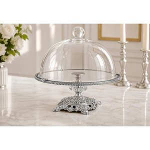 Traditional Round Metal <b>Cake</b> <b>Stand</b> With Glass Dome <b>Cover</b> Reusable Dessert Display <b>Stand</b> For Home Event Birthday <b>Cake</b> - Product Image 4