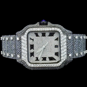 นาฬิกาข้อมือผู้ชายสุดหรู ดีไซน์พิเศษเฉพาะตัว หน้าปัดทรงสี่เหลี่ยมสองสี ประดับเพชรโมอิสซาไนต์ ตัวเลขโรมัน สวยสะดุดตา - Product Image 6