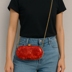 Pochette de soirée de luxe faite à la main en bois et résine, durable et écologique, avec incrustation géométrique, sac à bandoulière avec chaîne, logo personnalisé - Product Image 2