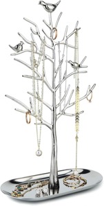 Golden <b>Tree</b> Jewelry <b>Stand</b> With Birds Metal Necklace Ring Holder Modern Desk Organizer Oval Base Storage Display Rack From India - Product Image 6
