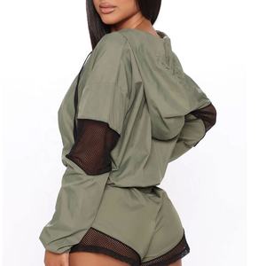 Wholesale Women Custom Cropped Windbreaker <b>Jacket</b> Mesh Patchwork Hooded Lightweight <b>Zip</b> <b>Up</b> Outdoor Streetwear Activewear Coat - Product Image 3