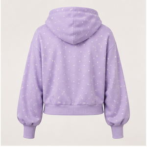 Sudadera con Capucha Personalizable para Mujer, Color Lila Suave, Corte Semi-Corto, Holgada, con Estampado de Puntos, Ligera, Modelo WPHOOD-0008 - Product Image 3