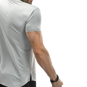 T-shirt de sport gris personnalisé pour homme, séchage rapide, coupe semi-ajustée, maille extensible en polyester et élasthanne, pour entraînement en salle de sport, OEM Act - Product Image 6