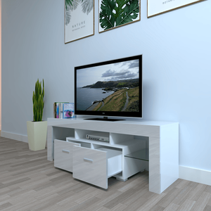 Mobile TV LED Bianco per Casa e Hotel, Personalizzabile, Decorazione Domestica con Due Cassetti, Console e Supporto TV - Product Image 4