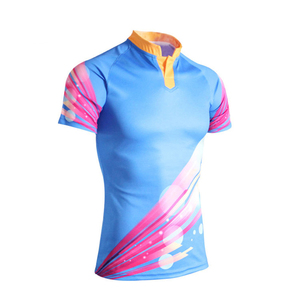 Uniforme de Rugby para Hombre, Azul y Rosa Degradado, Sublimado, Manga Corta, Ajustado, Secado Rápido, Ropa Deportiva para Todas las Temporadas - Product Image 3