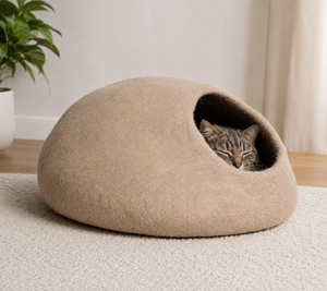 Soft Light Brown Wool Felt Cat Cave <b>Bed</b> Eco Friendly Cozy Indoor Pet <b>House</b> for Cats and Small Pets - Product Image 4