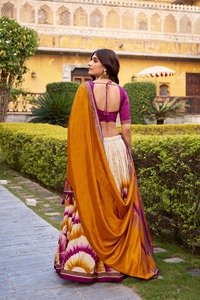 Indian Ethnic Traditional Designer Tussar Silk Lehenga Choli with Tie <b>Dye</b> Print for Wedding Outfit for Women Floor Length Wear - Product Image 3
