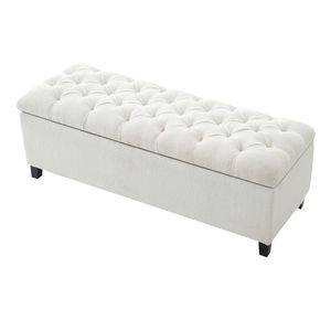Panca Ottomana Bianca con Superficie Bouclé e Vano Contenitore, Gambe in Legno di Gomma Resistenti, Capacità 300 Libbre, Sgabello e Pouf - Product Image 6
