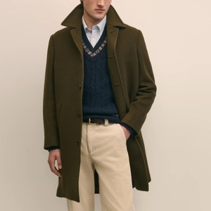 Manteau décontracté pour homme en laine, nouvelle collection automne-hiver, col rabattu, couleur unie, boutons simples, longueur longue - Product Image 2