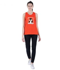Camiseta sin Mangas Naranja para Mujer con Estampado de Personajes en la Parte Delantera, Cuello Redondo, Estilo Casual, 100% Algodón Tejido, Transpirable - Product Image 1