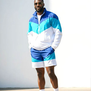 Conjunto Deportivo para Hombre con Bloques de Color, Chaqueta Cortavientos de Manga Larga con Cierre y Cuello Alto, Pantalones Cortos Deportivos de Secado Rápido - Product Image 2