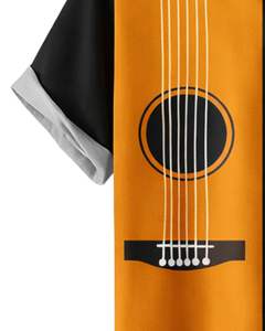 Camisa de Manga Corta con Estampado de Guitarra Negra y Mostaza, Estilo Casual de Verano, para Hombre, Fabricante OEM, Suministro al por Mayor - Product Image 6