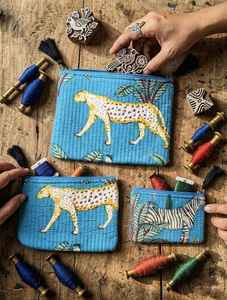 Juego de Bolsas Cosméticas Acolchadas de Algodón Kantha, Cosidas a Mano, Estampadas, Organizadores de Viaje, con Cierre de Cremallera, Impermeables - Product Image 2