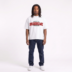 Brand Name Hip Hop Custom Heavyweight <b>White</b> 320 Gsm French Terry Drop Shoulder Dtg Graphic Boxy Fit <b>Tshirt</b> Raw Hem Cut <b>Tshirt</b> - Product Image 4
