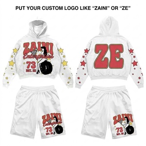 Ensemble sweat à capuche et short pour homme en molleton de coton et polyester premium 320 GSM, motif étoile rouge, impression sérigraphique, logo personnalisé, tenue streetwear - Product Image 1