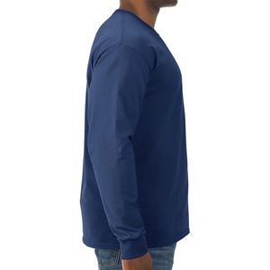 T-shirt à manches longues pour homme, coupe classique, bleu marine uni, 100% coton, décontracté, col rond, tissu tricoté, écologique, séchage rapide, respirant - Product Image 3