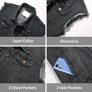 OEM Casual Vintage Style Men's <b>Denim</b> Vest <b>Jacket</b> <b>Sleeveless</b> <b>Denim</b> Vest With Customize Label Fashionable Jeans Vests - Product Image 5
