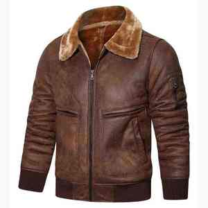 Men's Brown Genuine Leather <b>Jacket</b> Turn-down Collar Covered Button Closure <b>Waterproof</b> Windproof Breathable <b>Winter</b> Moto Biker - Product Image 3