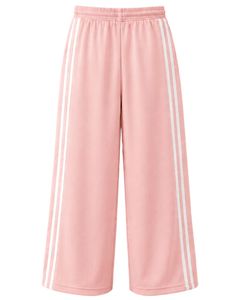 Pantalon de jogging rose pâle à jambes larges avec bandes latérales blanches pour femme, coupe décontractée, taille élastique, style streetwear - Product Image 2