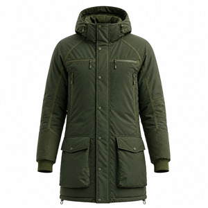 Veste matelassée à capuche pour homme, couleur olive, manches longues, imperméable, couleur unie, polyester, hiver, décontractée, épaisse, fermeture éclair - Product Image 1