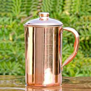 Ayurvedic 100% Pure <b>Copper</b> Water Jug Lid <b>Handle</b> Handmade Plain Pitcher 1.5L Capacity BPA Free Microwave Safe World Craft Impex - Product Image 4