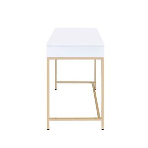 Ottey <b>White</b> <b>High</b> <b>Gloss</b> & Gold Finish Computer <b>Desk</b> Elegant Writing <b>Desk</b> with <b>High</b> Style - Product Image 6