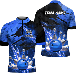 Maillots de bowling personnalisés imprimés sur mesure, col zippé, respirants, écologiques, sublimation, extensibles dans quatre sens, séchage rapide - Product Image 3