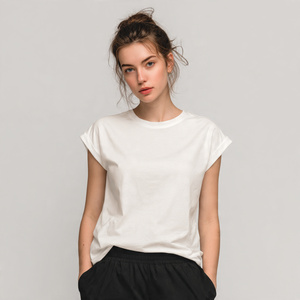 Camisetas de Mujer con Hombros Caídos, Camisetas Casuales de Verano para Mujer, Ligeras, 100% Poliéster y Algodón, Camiseta Holgada para Mujer - Product Image 3