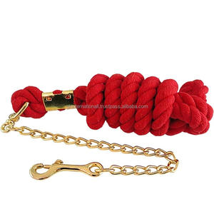 Equestrian <b>Outdoor</b> <b>Sports</b> handmade Soft Cotton Horse Lead Rope with heavy duty brass chain <b>accessories</b> lead rope for horses - Product Image 1