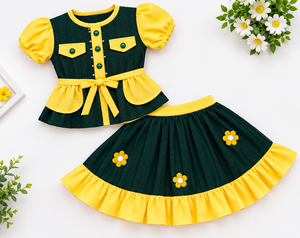 Ensemble 2 pièces haut et jupe pour bébés filles de 1 à 2 ans, en tissu Polestar, manches courtes, tenue de fête pour enfants - Product Image 2