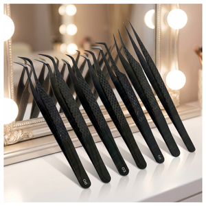 Premium Eyelash Extension Tweezers <b>Kit</b> Anti-Static Matte Black Fiber tip <b>Lash</b> Tweezer Straight Curved & Boot Style Tweezers - Product Image 6