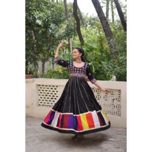 Navratri Roman Multicolored Embroidered Satin Evening Gown - Product Image 6