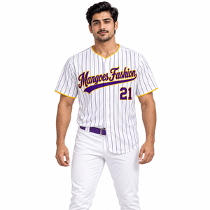 Maillot de baseball d'été en gros, imprimé, col en V boutonné, manches courtes, léger, respirant, anti-humidité, 100 % polyester, personnalisable - Product Image 3