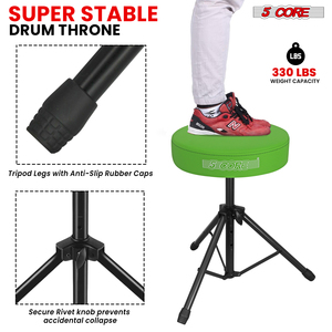 Silla de Batería 5 Core DS 01 GR, Taburete de Baterista Acolchado de Espuma Viscoelástica de 3 Pulgadas de Grosor, Capacidad de 330 Libras, Ajustable y con Base para el Suelo - Product Image 5