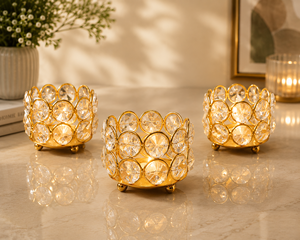 Luxury Gold Crystal <b>Tealight</b> Candle <b>Holder</b> – Elegant Table Decor Decorative Gold Metal & Crystal <b>Tealight</b> <b>Holder</b> - Product Image 1