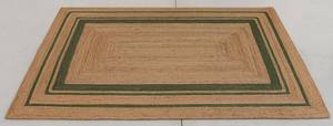 Tapis en jute tressé à la main en fibres naturelles avec bordure verte, tapis rustique bohème - Product Image 6