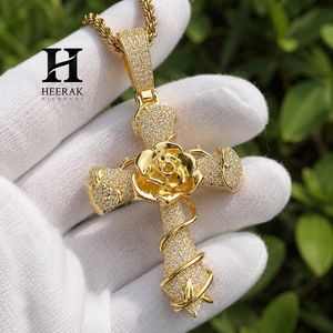 Collar con Colgante de Cruz de Rosa Iced Out, Joyería Hip Hop, Flor de Rosa 3D con Espinas, Diamante Moissanita VVS Cultivado en Laboratorio, Religioso - Product Image 4
