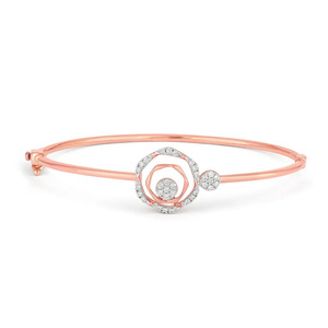 Openwork Spiral Rose Floral Centerpiece Diamond Hinged <b>Bangle</b> <b>Bracelet</b> - Product Image 1