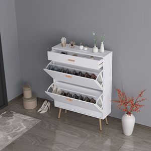 Moderno Armadio per Scarpe da 16 Paia con 2 Cassetti Ribaltabili, Organizzatore Bianco in MDF per Ingresso, per Tacchi e Stivali - Product Image 4