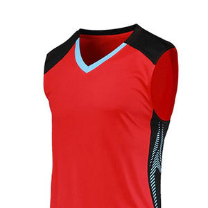 Men's Red Sleeveless Basketball Jersey Set V-Neck Moisture Wicking Athletic Wear Black Shorts Sublimated Print - Product Image 6