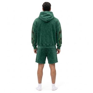 Mens Green <b>Hooded</b> Sweatshirt Solid Color Cotton Casual Drawstring Hoodie Regular Fit Autumn Wear - Product Image 2