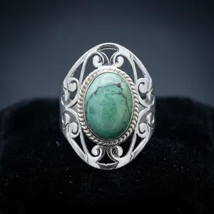 925 Sterling Silver Turquoise Gemstone Ring Bezel Setting Vintage Style Unisex Jewelry Everyday Wear - Product Image 2