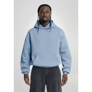 Sudadera con Capucha Azul Claro para Hombre, Corte Holgado, Color Sólido, Informal, Material de Felpa, para Otoño - Product Image 1