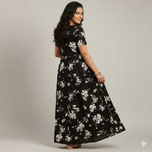 Robe longue maxi chic et élégante pour femmes Unity Luxure, imprimé floral, manches courtes - Product Image 4