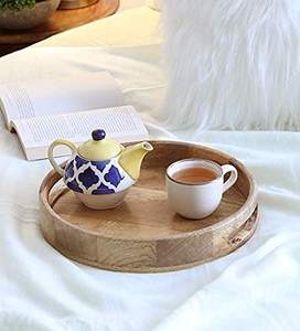 Décoration intérieure élégante Plateaux de service circulaires en bois personnalisés Design de luxe avec métal bambou pour mariages Noël-pour les hôtels - Product Image 1