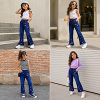 Wholesale Kids Denim Jeans Pants Embroidered Elastic Waist Flare Bell Bottoms Bangladesh Factory Export Surplus Bulk Lot Bundle