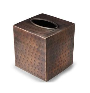 Caja de pañuelos de metal de cobre antiguo martillado de forma cuadrada para encimera de baño, decoración de mesa para el hogar y la oficina. - Product Image 1
