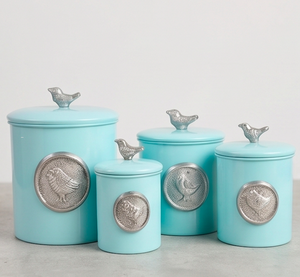 Juego de Recipientes Metálicos Azul Pastel con Tapa Decorativa, Elegante Organizador de Cocina para Té, Café, Azúcar y Almacenamiento en Despensa - Product Image 1