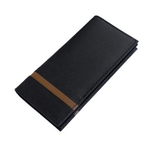 Portefeuille long exécutif en cuir noir élégant, ultra-mince, minimaliste, à double pli, avec protection pour chéquier, pochette premium pour espèces et cartes, utilisation quotidienne - Product Image 4