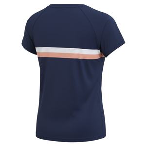 Camiseta de manga corta con bloques de color para mujer, moderna, con cuello redondo y elástica - Product Image 3